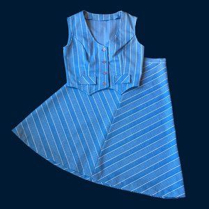 1970s Vintage Blue Striped Skirt & Vest Set